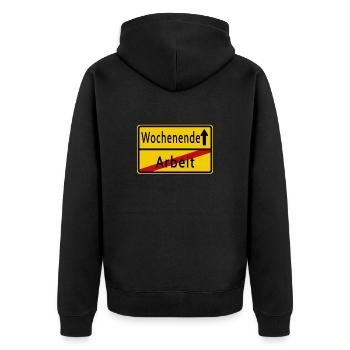 Arbeit Wochenende Ortsschild - Unisex Premium Bio Zip Hoodie - Schwarz - Hinten - Nico (187cm)