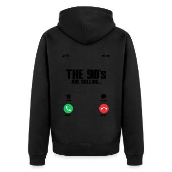 The 90s Are Calling 90er Jahre - Unisex Premium Bio Zip Hoodie - Schwarz - Hinten - Nico (187cm)