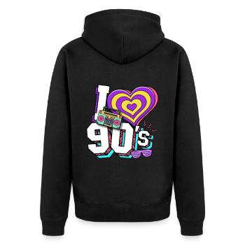 Années 90 J’aime années 90 - Veste à capuche bio Premium Unisexe - noir - Dos - Nico (187cm)