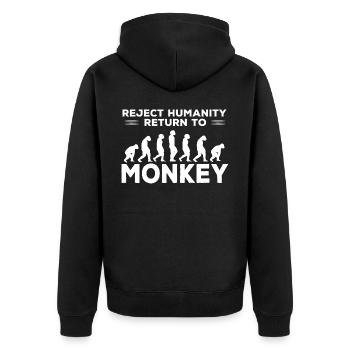 Die Menschheit Ablehnen, Zum Affen Zurückkehren - Unisex Premium Bio Zip Hoodie - Schwarz - Hinten - Nico (187cm)