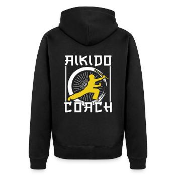 Aikido Trainer Kampfkunst Kämpfer Kampfsport - Unisex Premium Bio Zip Hoodie - Schwarz - Hinten - Nico (187cm)