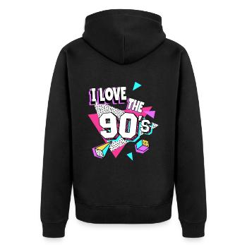 Les années 90 J’aime les années 90 - Veste à capuche bio Premium Unisexe - noir - Dos - Nico (187cm)