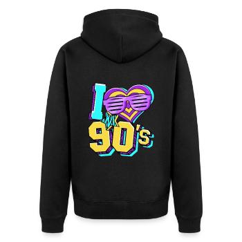 Années 90 J’aime années 90 - Veste à capuche bio Premium Unisexe - noir - Dos - Nico (187cm)