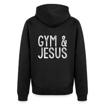 Gym and Jesus Christian Workout Sport Jesus - Unisex Premium Bio Zip Hoodie - Schwarz - Hinten - Nico (187cm)