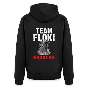 Team Floki der Schiffsbauer - Unisex Premium Bio Zip Hoodie - Schwarz - Hinten - Nico (187cm)