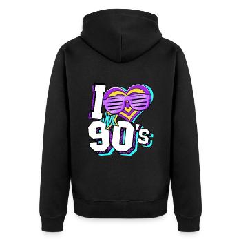 Années 90 J’aime années 90 - Veste à capuche bio Premium Unisexe - noir - Dos - Nico (187cm)