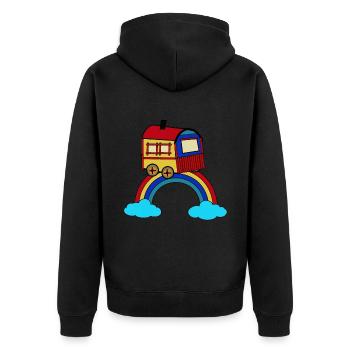 himmlisch wohnen Bauwagen Regenbogen Hippie - Unisex Premium Bio Zip Hoodie - Schwarz - Hinten - Nico (187cm)