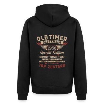Oldtimer September 1958 Jahrgang Geburtstag - Unisex Premium Bio Zip Hoodie - Schwarz - Hinten - Nico (187cm)