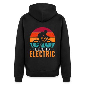 Life Is Electric Bicycle Owner Bicycle Ride E-Bike - Unisex Premium Organic Zip Hoodie - black - Back - Nico (187cm)