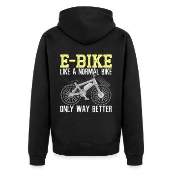 E-Bike wie ein normales Fahrrad nur viel besser - Unisex Premium Bio Zip Hoodie - Schwarz - Hinten - Nico (187cm)