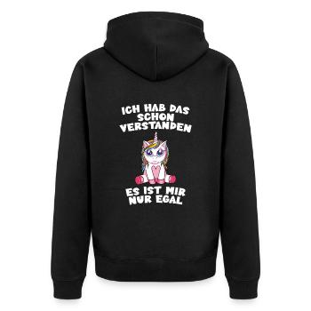Ich hab das verstanden is mir nur egal - Unisex Premium Bio Zip Hoodie - Schwarz - Hinten - Nico (187cm)