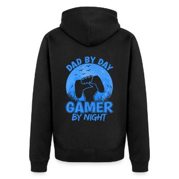 Gaming Papa Gamer Vater Dad Vatertag Geschenk - Unisex Premium Bio Zip Hoodie - Schwarz - Hinten - Nico (187cm)