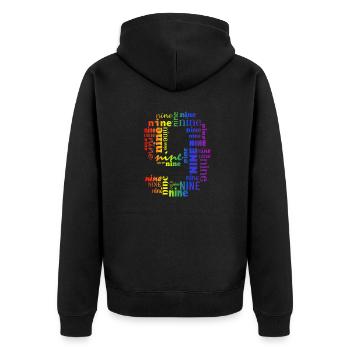 Nine 9th Birthday | Coldorful Words Themed - Unisex Premium Bio Zip Hoodie - Schwarz - Hinten - Nico (187cm)
