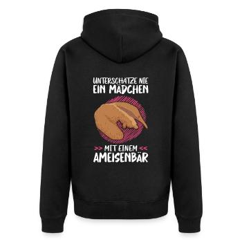 Mädchen mit Ameisenbär Südamerika Ameisenfresser - Unisex Premium Bio Zip Hoodie - Schwarz - Hinten - Nico (187cm)