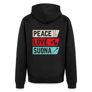 Peace Love Suoana Musical Instrument - Unisex Premium Bio Zip Hoodie - Schwarz - Hinten - Nico (187cm)