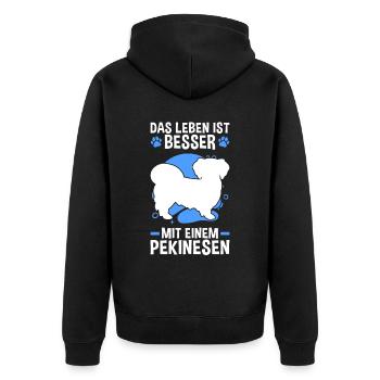 Leben ist besser mit Pekinese Pekingese - Unisex Premium Bio Zip Hoodie - Schwarz - Hinten - Nico (187cm)