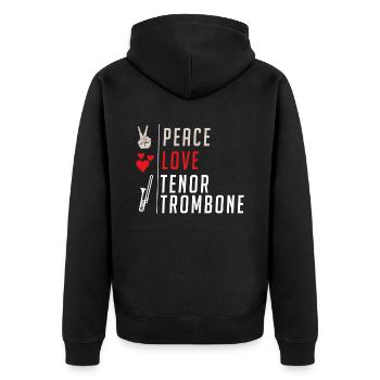 Peace Love Tenor Trombone Instrument - Unisex Premium Organic Zip Hoodie - black - Back - Nico (187cm)