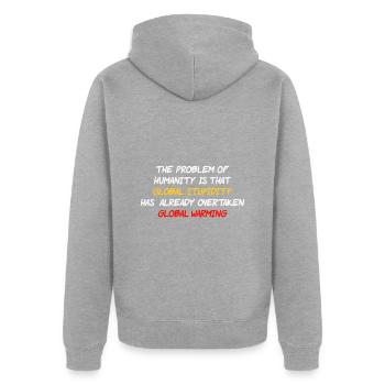 the problem on global warming - Unisex Premium Bio Zip Hoodie - Grau meliert - Hinten - Nico (187cm)