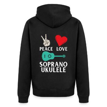 Peace Love Soprano Ukulele Instrument - Unisex Premium Organic Zip Hoodie - black - Back - Nico (187cm)