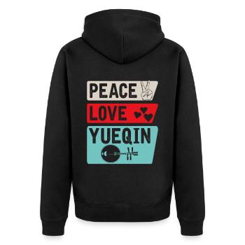 Peace Love Yueqin Musical Instrument - Unisex Premium Bio Zip Hoodie - Schwarz - Hinten - Nico (187cm)
