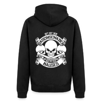 Dachdecker Witz Dachschaden - Unisex Premium Bio Zip Hoodie - Schwarz - Hinten - Nico (187cm)