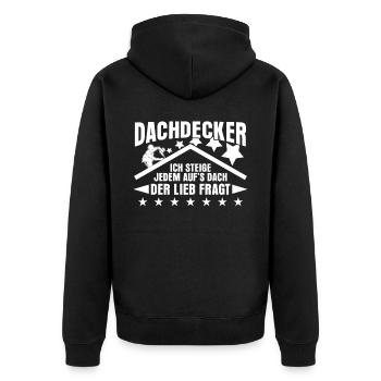 Dachdecker aufs Dach steigen - Unisex Premium Bio Zip Hoodie - Schwarz - Hinten - Nico (187cm)