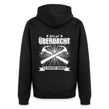Dachdecker gut überdacht - Unisex Premium Bio Zip Hoodie - Schwarz - Hinten - Nico (187cm)