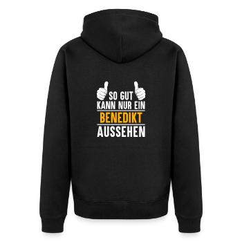 Benedikt Vorname Geschenk - Unisex Premium Bio Zip Hoodie - Schwarz - Hinten - Nico (187cm)