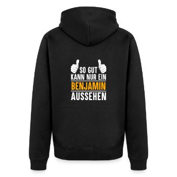 Benjamin Vorname Geschenk - Unisex Premium Bio Zip Hoodie - Schwarz - Hinten - Nico (187cm)