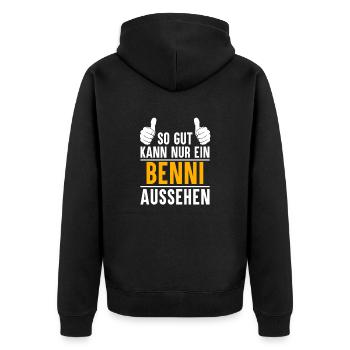 Benni Vorname Geschenk - Unisex Premium Bio Zip Hoodie - Schwarz - Hinten - Nico (187cm)