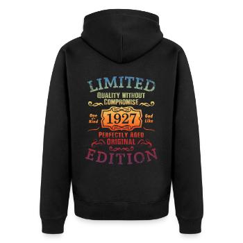 Geburtstag 1927 Limited Edition Geschenk Used Cool - Unisex Premium Bio Zip Hoodie - Schwarz - Hinten - Nico (187cm)