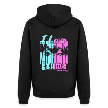 Ich liebe Exuma Bahamas - Unisex Premium Bio Zip Hoodie - Schwarz - Hinten - Nico (187cm)