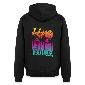 Ich liebe Exuma Bahamas - Unisex Premium Bio Zip Hoodie - Schwarz - Hinten - Nico (187cm)