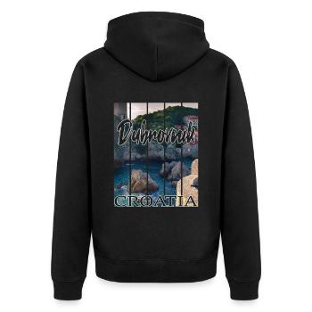 Dubrovnik Croatia - Unisex Premium Bio Zip Hoodie - Schwarz - Hinten - Nico (187cm)