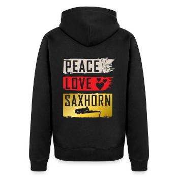 Peace Love Saxhorn Musical Instrument - Unisex Premium Bio Zip Hoodie - Schwarz - Hinten - Nico (187cm)