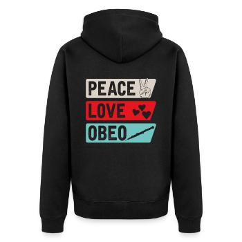 Peace Love Obeo Musical Instrument - Unisex Premium Bio Zip Hoodie - Schwarz - Hinten - Nico (187cm)