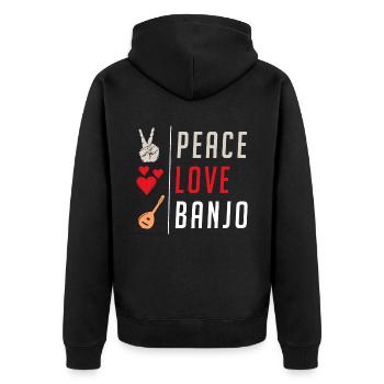 Peace Love Banjo Musical Instrument - Unisex Premium Bio Zip Hoodie - Schwarz - Hinten - Nico (187cm)