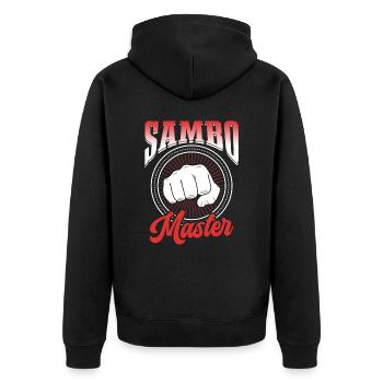 Sambo Meister Kampfkunst Kampfsport Training - Unisex Premium Bio Zip Hoodie - Schwarz - Hinten - Nico (187cm)