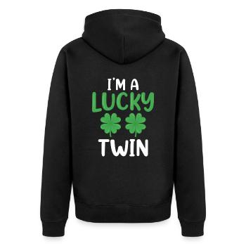 Ich Bin Ein Glücklicher Zwilling Irland Ire - Unisex Premium Bio Zip Hoodie - Schwarz - Hinten - Nico (187cm)