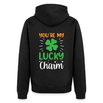 Du Bist Mein Glücksbringer Ire Irisch Irland - Unisex Premium Bio Zip Hoodie - Schwarz - Hinten - Nico (187cm)