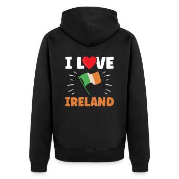 Ich Liebe Irland Ire Irisch St. Patricks Day - Unisex Premium Bio Zip Hoodie - Schwarz - Hinten - Nico (187cm)