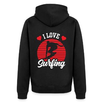 I love Surfing Surfer Surfboard - Unisex Premium Organic Zip Hoodie - black - Back - Nico (187cm)