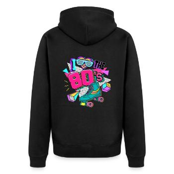 Années 80 J’aime Les années 80 - Veste à capuche bio Premium Unisexe - noir - Dos - Nico (187cm)
