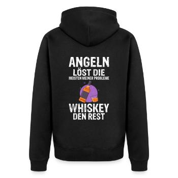 Angeln löst die meisten meiner Probleme Whiskey de - Unisex Premium Bio Zip Hoodie - Schwarz - Hinten - Nico (187cm)