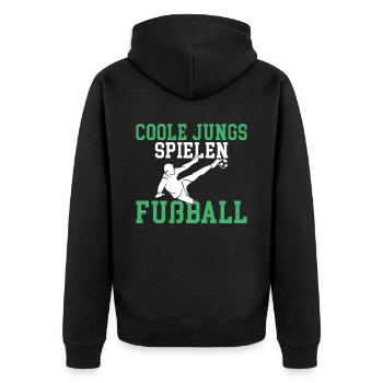 Coole Jungs spielen Fußball Motiv für echte Fußbal - Unisex Premium Bio Zip Hoodie - Schwarz - Hinten - Nico (187cm)