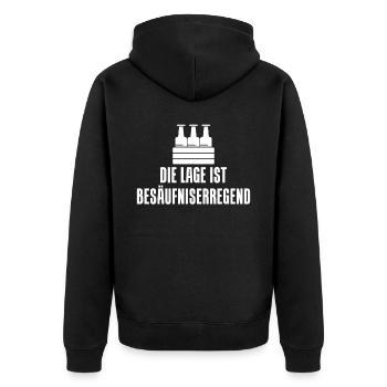 Die Lage ist Besäufniserregend lustiger Spruch un - Unisex Premium Bio Zip Hoodie - Schwarz - Hinten - Nico (187cm)