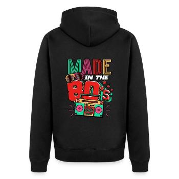 80er Jahre Made In The 80s - Unisex Premium Bio Zip Hoodie - Schwarz - Hinten - Nico (187cm)