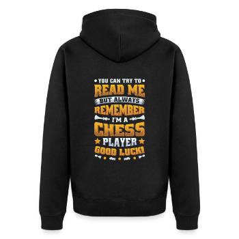 Try to read me, chess player - Unisex Premium Organic Zip Hoodie - black - Back - Nico (187cm)