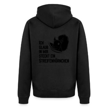 Eichhörnchen Ich Glaub In Mir Steckt Ein - Unisex Premium Bio Zip Hoodie - Schwarz - Hinten - Nico (187cm)