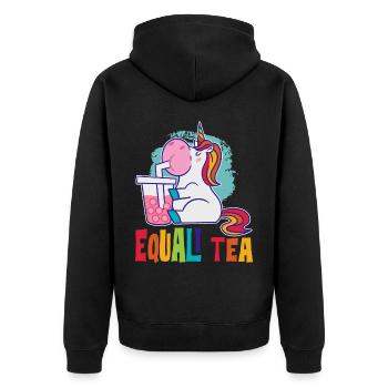 Equali Tea Boba Geschenk - Unisex Premium Bio Zip Hoodie - Schwarz - Hinten - Nico (187cm)